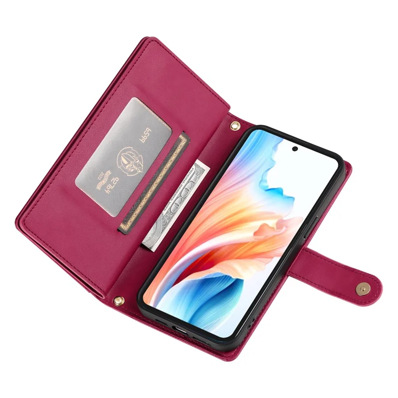 Capa para Xiaomi Redmi 15C 4G (Global) (171mm) / Poco C85 4G com Bolso de Zíper, Carteira de Couro com Alças - Vermelho
