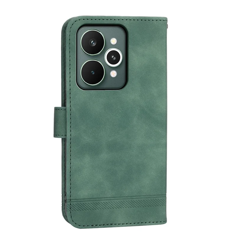 DIERFENG DF-03 Étui portefeuille en cuir avec motif de lignes pour Realme 15 Pro 5G / 15 5G, avec lanière de poignet - Vert