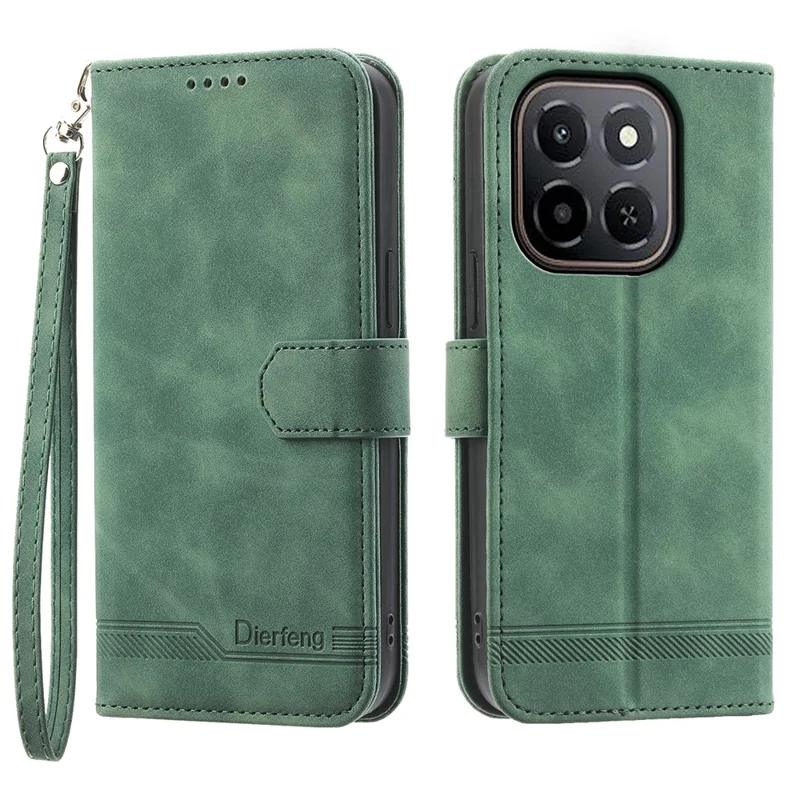 DIERFENG DF-03 Étui en cuir pour Honor X6c 4G / X5b / X5b Plus avec motif de lignes, pochette de téléphone avec bracelet - Vert