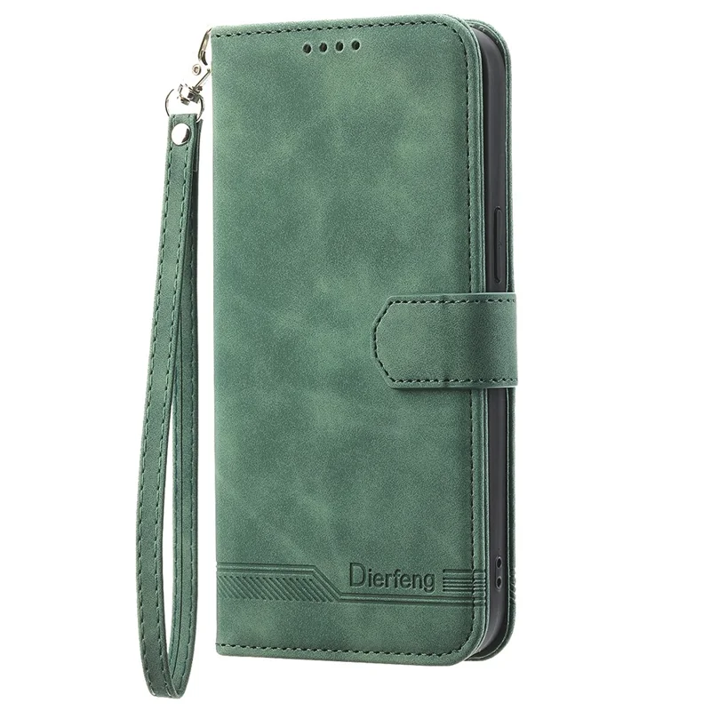 DIERFENG DF-03 Étui en cuir pour Honor X6c 4G / X5b / X5b Plus avec motif de lignes, pochette de téléphone avec bracelet - Vert