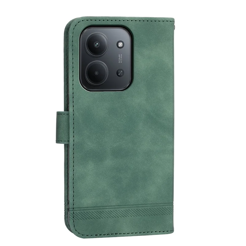 DIERFENG DF-03 per Xiaomi Redmi 15C 4G (Globale) (171mm) / Poco C85 4G Cover a Portafoglio in Pelle con Stampa a Linee e Cinturino da Polso - Verde