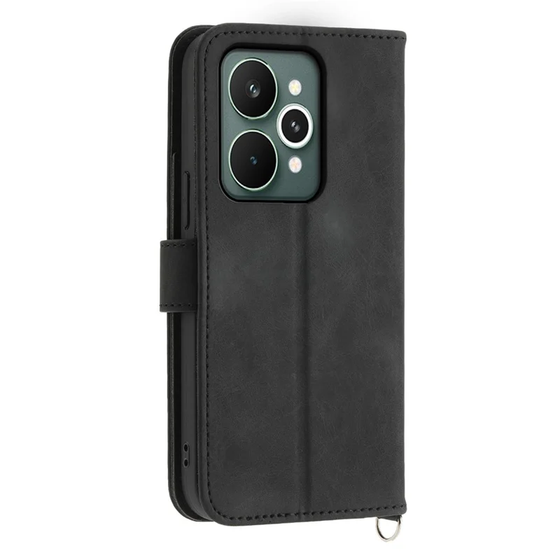 For Realme 15 Pro 5G / 15 5G Case Flower Pattern PU Leather Wallet Phone Cover with Strap - Black