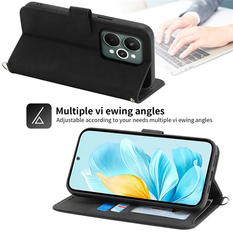 For Realme 15 Pro 5G / 15 5G Case Flower Pattern PU Leather Wallet Phone Cover with Strap - Black
