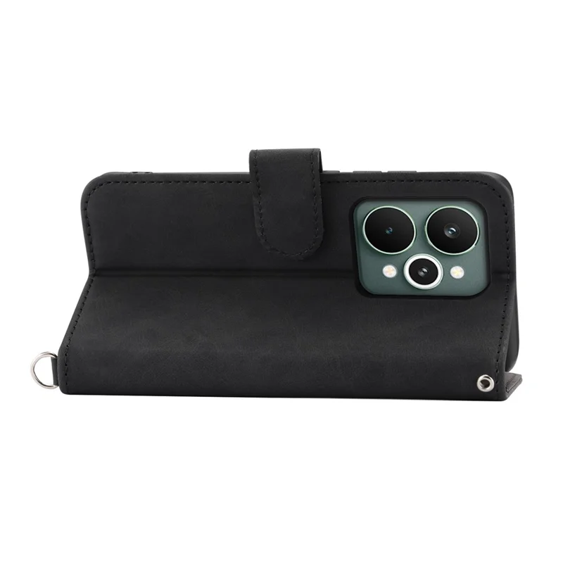 For Realme 15 Pro 5G / 15 5G Case Flower Pattern PU Leather Wallet Phone Cover with Strap - Black