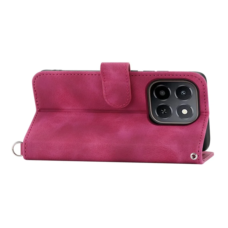 Phone Case for Honor X6c 4G / X5b / X5b Plus Flower Pattern PU Leather Wallet Cover with Strap - Wine Red