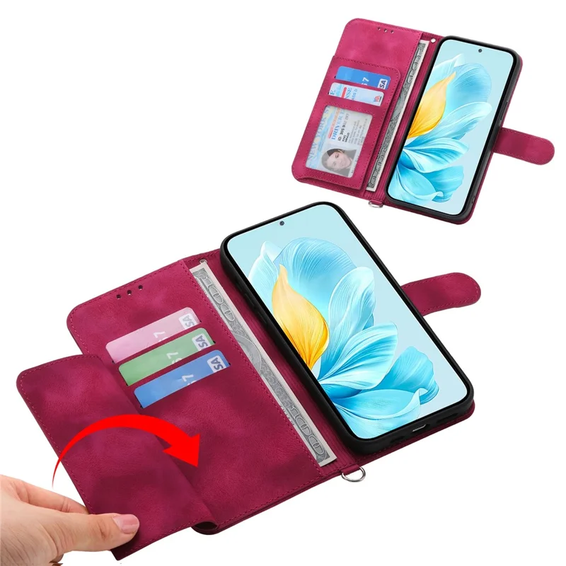 Phone Case for Honor X6c 4G / X5b / X5b Plus Flower Pattern PU Leather Wallet Cover with Strap - Wine Red