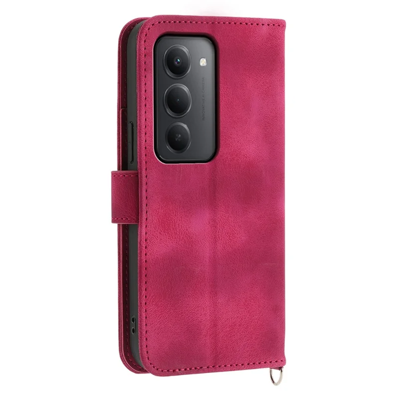Für Xiaomi Redmi 15 5G Hülle Blumenmuster PU Leder Brieftasche Handyhülle mit Trageriemen - Weinrot