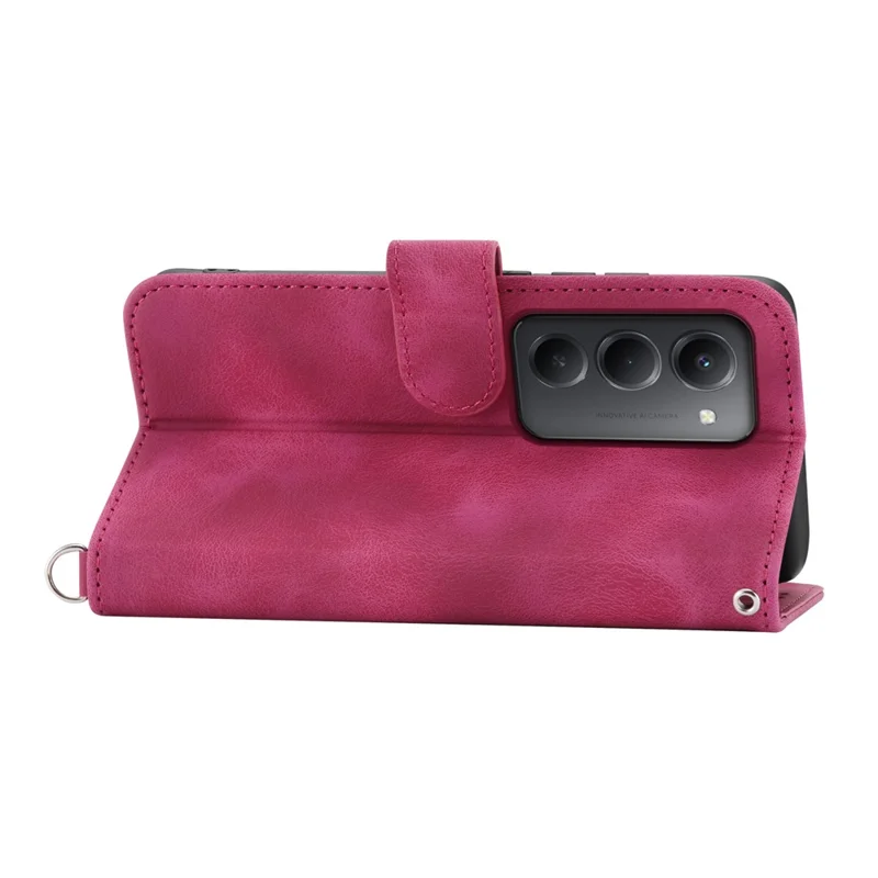 Für Xiaomi Redmi 15 5G Hülle Blumenmuster PU Leder Brieftasche Handyhülle mit Trageriemen - Weinrot