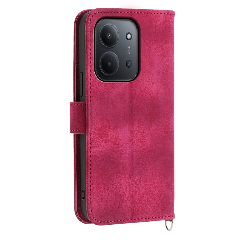 For Xiaomi Redmi 15C 4G (EU) (173mm) / 15C 5G (EU) (173mm) / Poco C85 4G (173mm) Case Flower Pattern PU Leather Wallet Cover with Strap - Wine Red