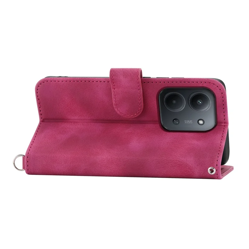 For Xiaomi Redmi 15C 4G (EU) (173mm) / 15C 5G (EU) (173mm) / Poco C85 4G (173mm) Case Flower Pattern PU Leather Wallet Cover with Strap - Wine Red