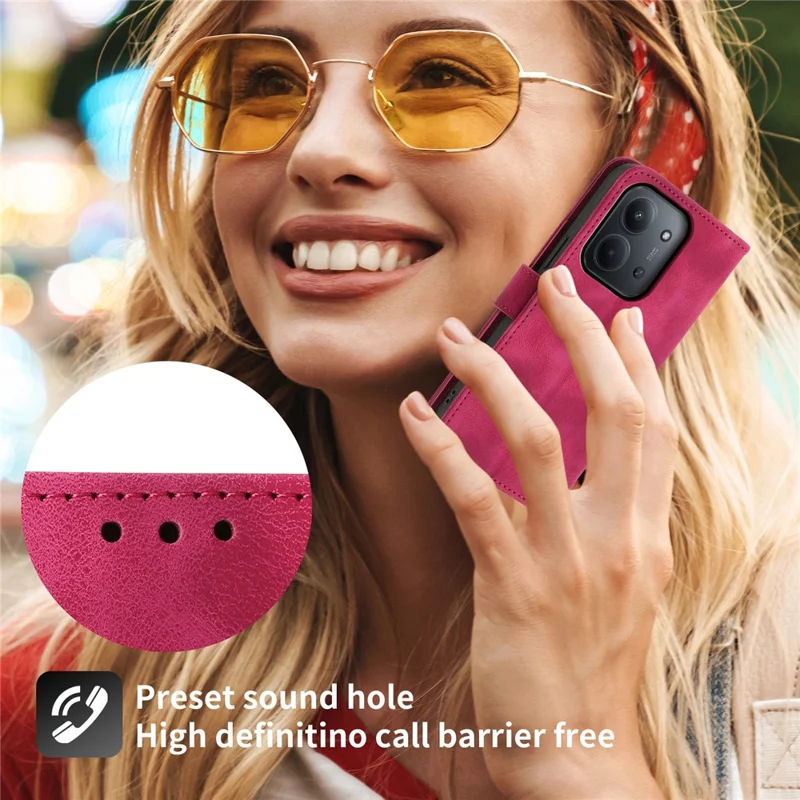 For Xiaomi Redmi 15C 4G (EU) (173mm) / 15C 5G (EU) (173mm) / Poco C85 4G (173mm) Case Flower Pattern PU Leather Wallet Cover with Strap - Wine Red