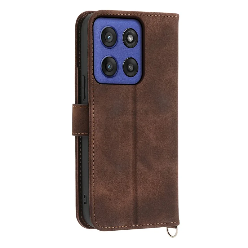 For Motorola Moto G56 5G Case Flower Pattern PU Leather Wallet Phone Cover with Strap - Brown