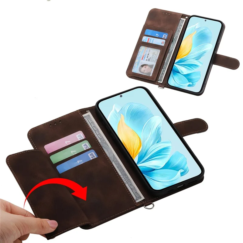 For Motorola Moto G56 5G Case Flower Pattern PU Leather Wallet Phone Cover with Strap - Brown