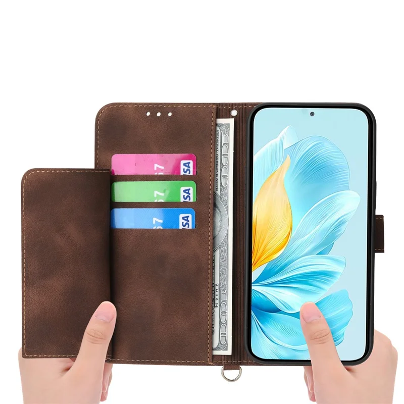 For Motorola Moto G56 5G Case Flower Pattern PU Leather Wallet Phone Cover with Strap - Brown