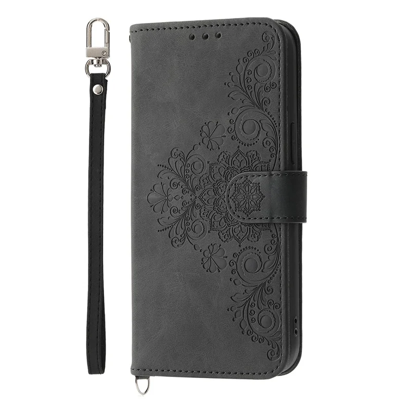Funda Motorola Moto G86 5G Patrón de Flores Cartera de Piel Sintética con Correa - Negro