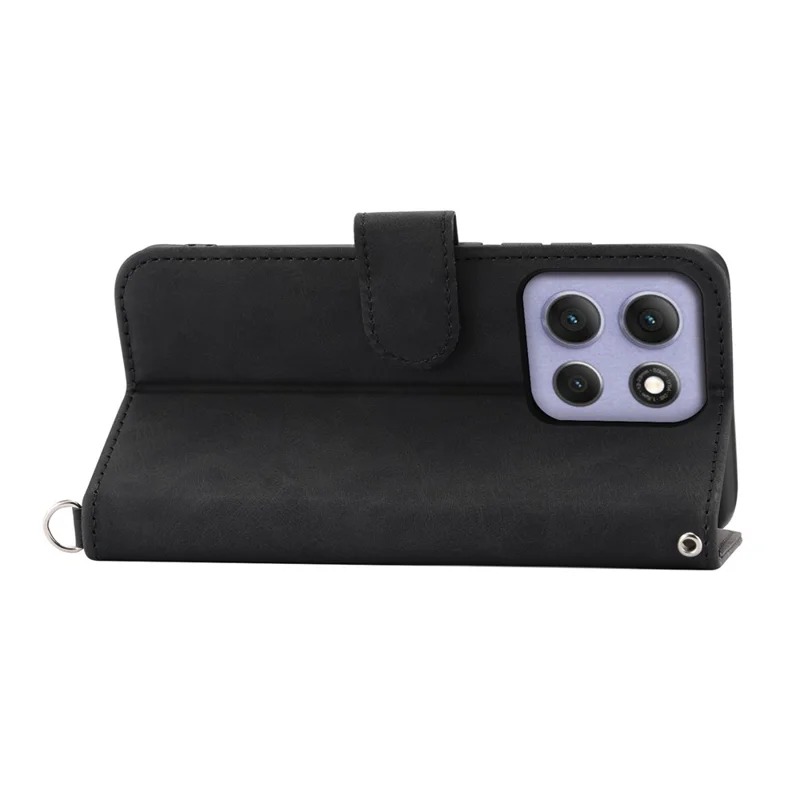 Funda Motorola Moto G86 5G Patrón de Flores Cartera de Piel Sintética con Correa - Negro