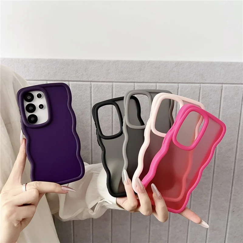 For Samsung Galaxy S25 Ultra Case Curly Wave Frame TPU + PC Skin-Touch Translucent Phone Cover - Grey