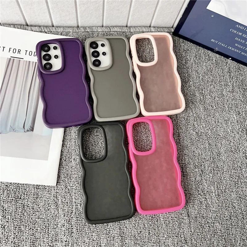 For Samsung Galaxy S25 Ultra Case Curly Wave Frame TPU + PC Skin-Touch Translucent Phone Cover - Grey