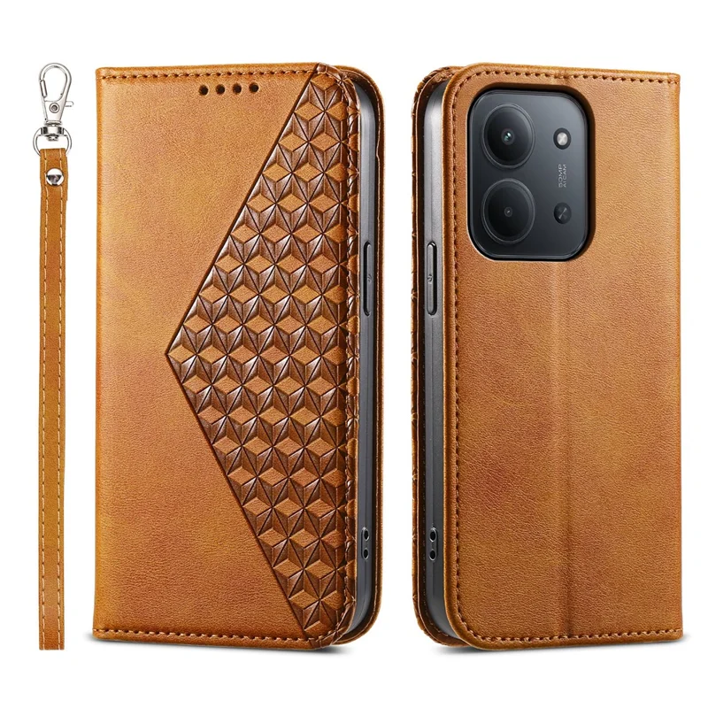 Para Xiaomi Redmi 15C 5G (UE) (173mm) / 4G (UE) (173mm) Capa de Couro PU com Textura de Bezerro, Carteira para Celular com Alça de Pulso - Amarelo