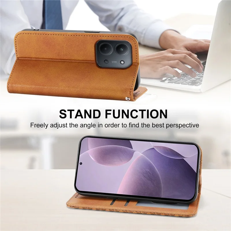 Para Xiaomi Redmi 15C 5G (UE) (173mm) / 4G (UE) (173mm) Capa de Couro PU com Textura de Bezerro, Carteira para Celular com Alça de Pulso - Amarelo