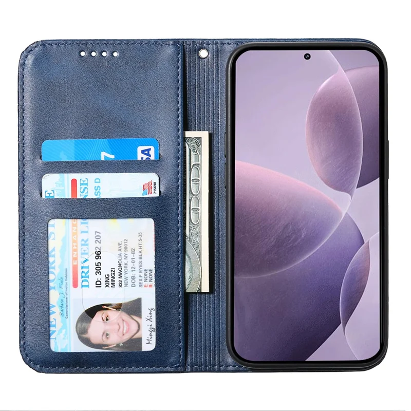 Capa para Xiaomi Redmi 15C 4G (Global) (171mm) / Poco C85 4G com Textura de Couro de Bezerro, Carteira de Couro PU com Alça de Pulso - Azul