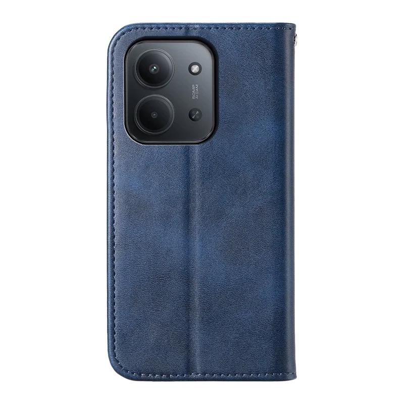 Capa para Xiaomi Redmi 15C 4G (Global) (171mm) / Poco C85 4G com Textura de Couro de Bezerro, Carteira de Couro PU com Alça de Pulso - Azul