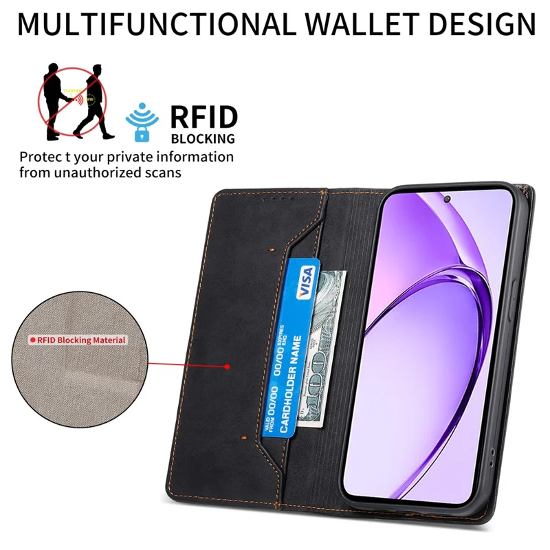Custodia a portafoglio Xiaomi Redmi 15 5G con blocco RFID, in pelle PU - Nero