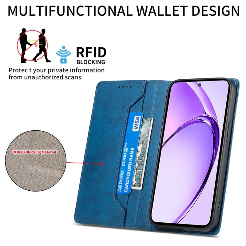 Xiaomi Redmi 15C 4G (Global) (171мм) / Чехол-бумажник RFID Blocking PU Leather для Poco C85 4G - синий