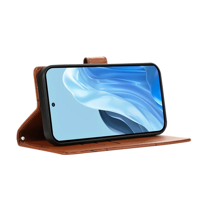 Чехол для Xiaomi Redmi 15 5G с отпечатком линии, кожаный кошелек с ремешком на запястье - Коричневый