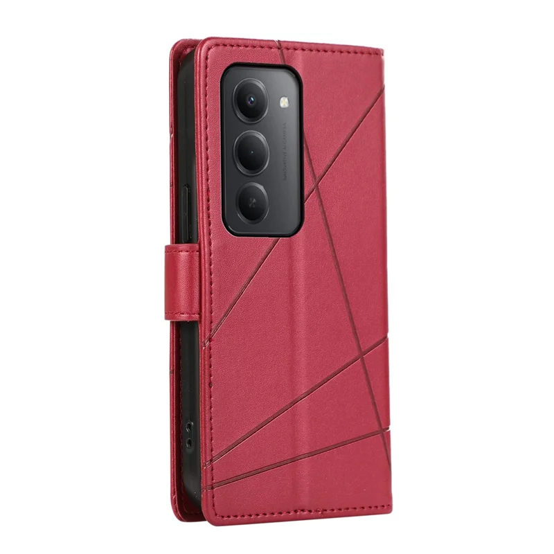 Til Xiaomi Redmi 15 5G (Global) (169 mm) telefonbeskyttelse med linjepræget lærredslomme med håndledsrem - Rød