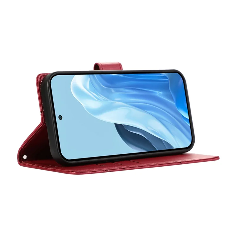 Til Xiaomi Redmi 15 5G (Global) (169 mm) telefonbeskyttelse med linjepræget lærredslomme med håndledsrem - Rød