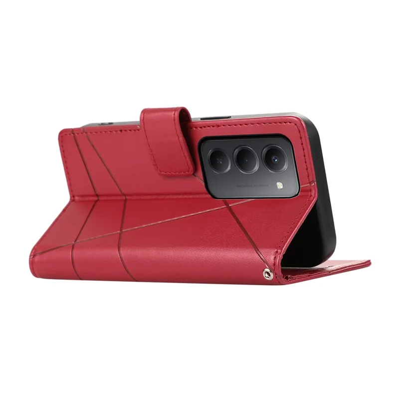 Til Xiaomi Redmi 15 5G (Global) (169 mm) telefonbeskyttelse med linjepræget lærredslomme med håndledsrem - Rød