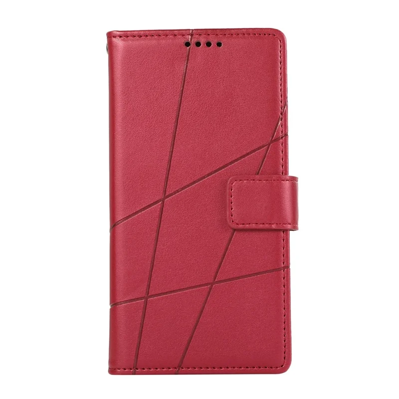 Til Xiaomi Redmi 15 5G (Global) (169 mm) telefonbeskyttelse med linjepræget lærredslomme med håndledsrem - Rød