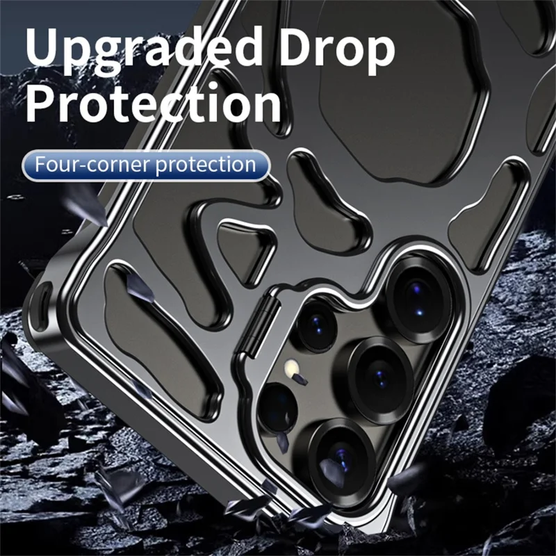 Auspicious Cloud Series For Samsung Galaxy S24 Ultra Hollow Case Aluminum Alloy Kickstand Magnetic Phone Cover - Silver