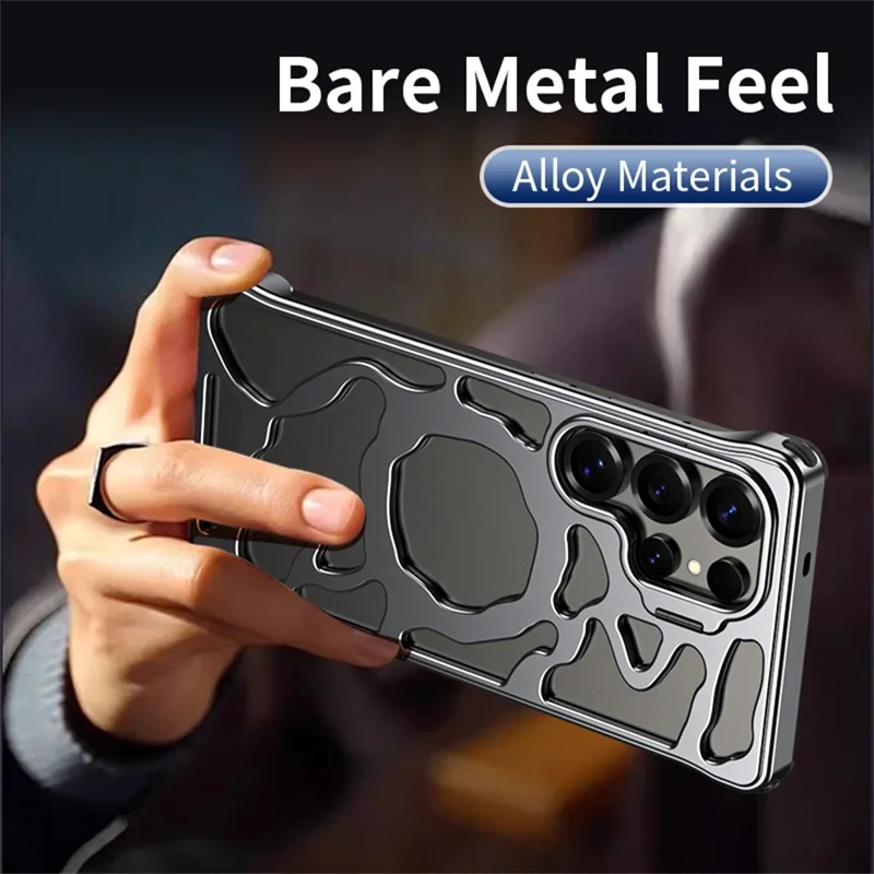 Auspicious Cloud Series For Samsung Galaxy S24 Ultra Hollow Case Aluminum Alloy Kickstand Magnetic Phone Cover - Grey