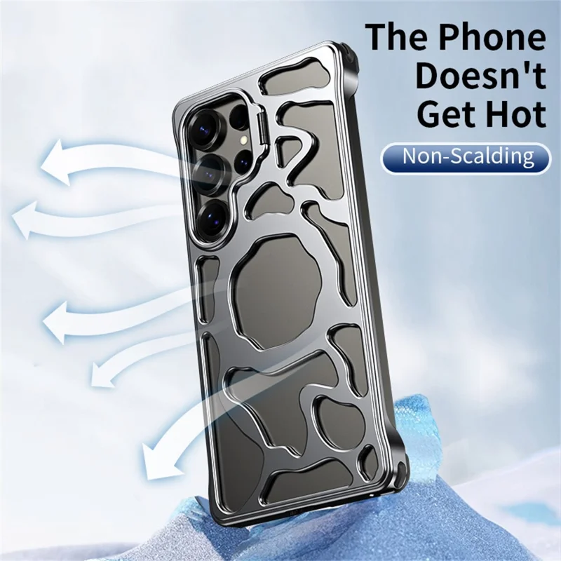 Auspicious Cloud Series For Samsung Galaxy S24 Ultra Hollow Case Aluminum Alloy Kickstand Magnetic Phone Cover - Grey