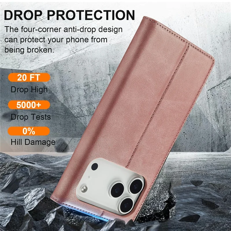 LC.IMEEKE For iPhone 17 Pro Case Wallet Microfiber Leather Phone Cover - Rose Gold