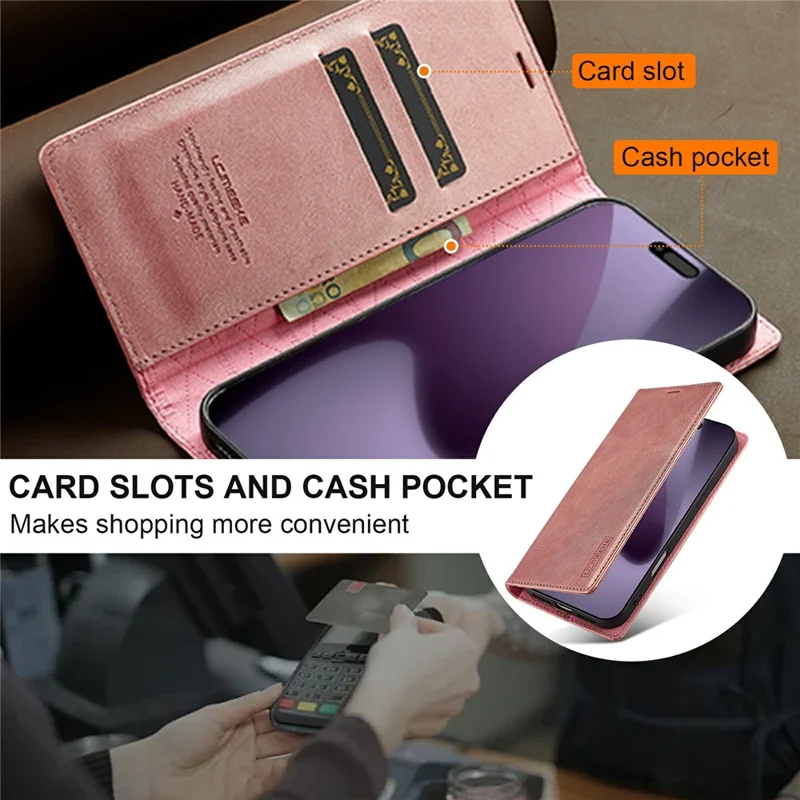 LC.IMEEKE For iPhone 17 Pro Max Case Wallet Microfiber Leather Phone Cover - Rose Gold