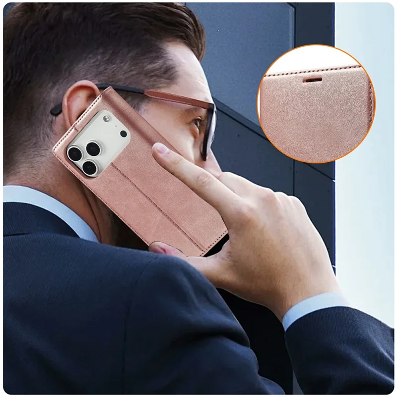 LC.IMEEKE For iPhone 17 Pro Max Case Wallet Microfiber Leather Phone Cover - Rose Gold