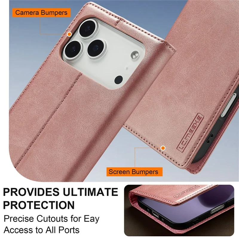 LC.IMEEKE For iPhone 17 Pro Max Case Wallet Microfiber Leather Phone Cover - Rose Gold