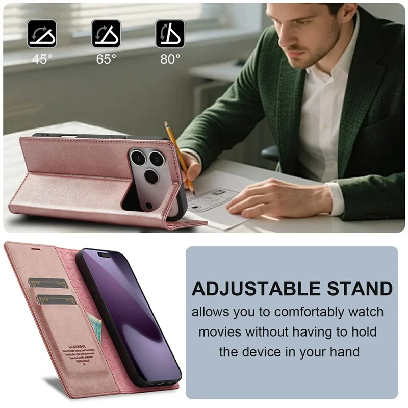 LC.IMEEKE For iPhone 17 Pro Max Case Wallet Microfiber Leather Phone Cover - Rose Gold