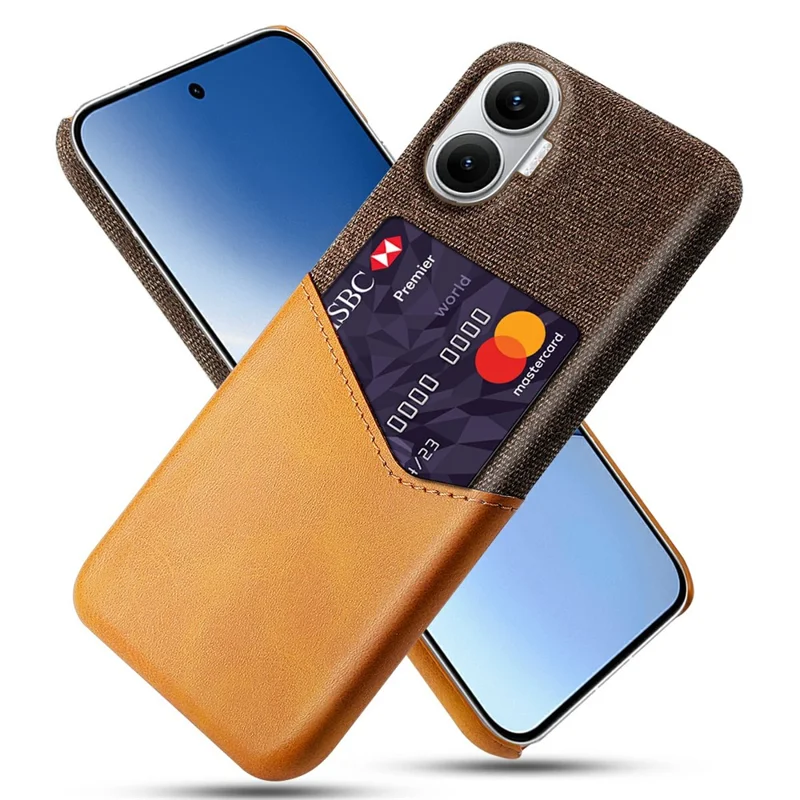 For Xiaomi Poco F7 5G / Redmi Turbo 4 Pro 5G Case PU Leather Cloth Texture Hard PC Phone Cover with Card Holder - Orange