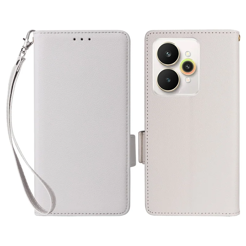 Funda para Realme 15 Pro 5G / 15 5G con Correa de Muñeca, Textura de Cuero Tipo Litchi, Cartera Protectora para Móvil - Blanco