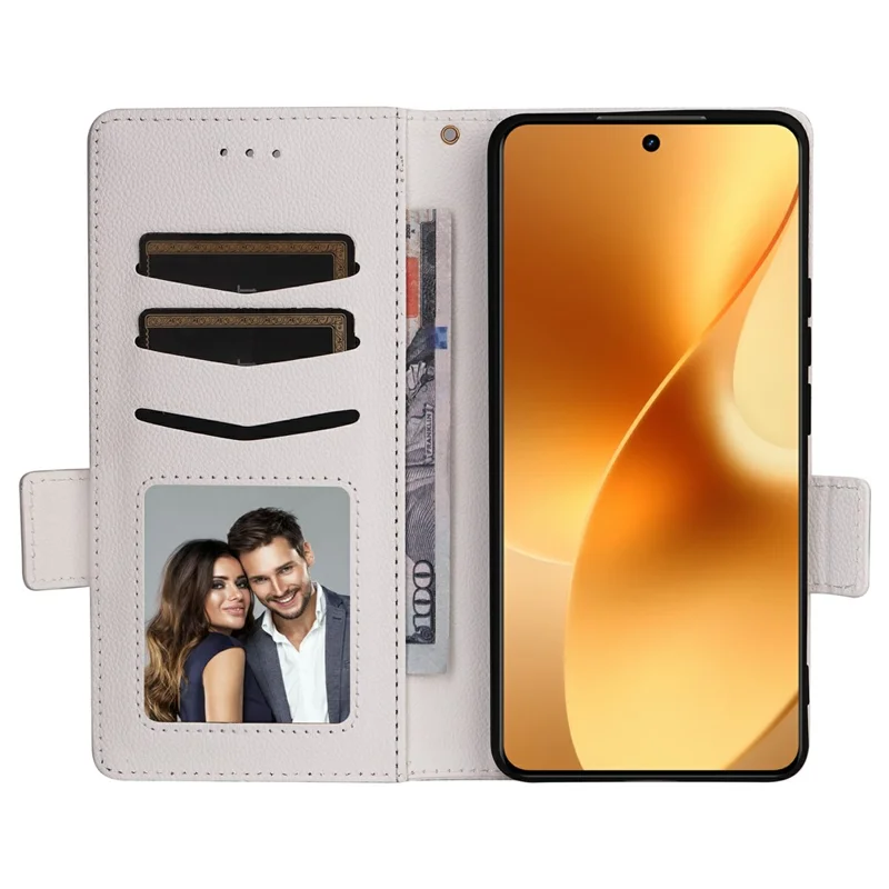 Funda para Realme 15 Pro 5G / 15 5G con Correa de Muñeca, Textura de Cuero Tipo Litchi, Cartera Protectora para Móvil - Blanco