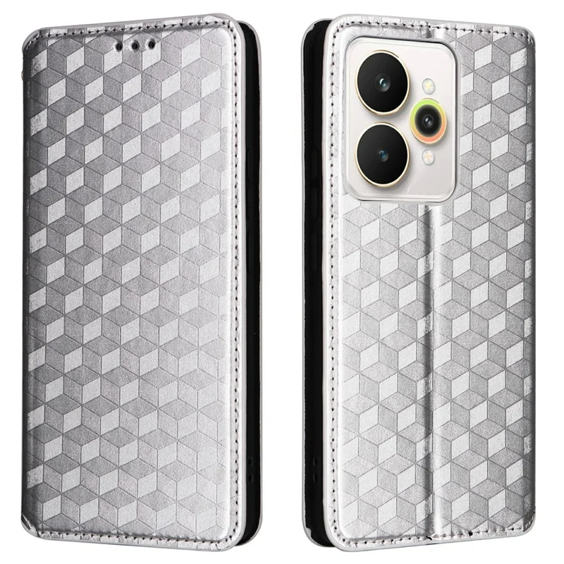 Funda tipo cartera para Realme 15 Pro 5G / 15 5G con diseño de rombos en piel - Plata