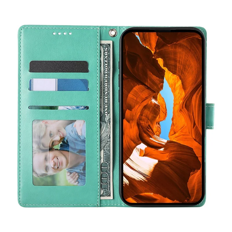 Wallet Case for Honor X6c 4G / X5b / X5b Plus Butterfly Floral Imprint PU Leather Phone Cover with Wrist Strap - Green