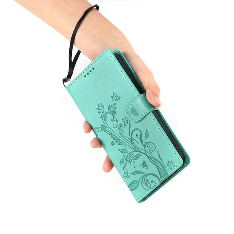 Wallet Case for Honor X6c 4G / X5b / X5b Plus Butterfly Floral Imprint PU Leather Phone Cover with Wrist Strap - Green