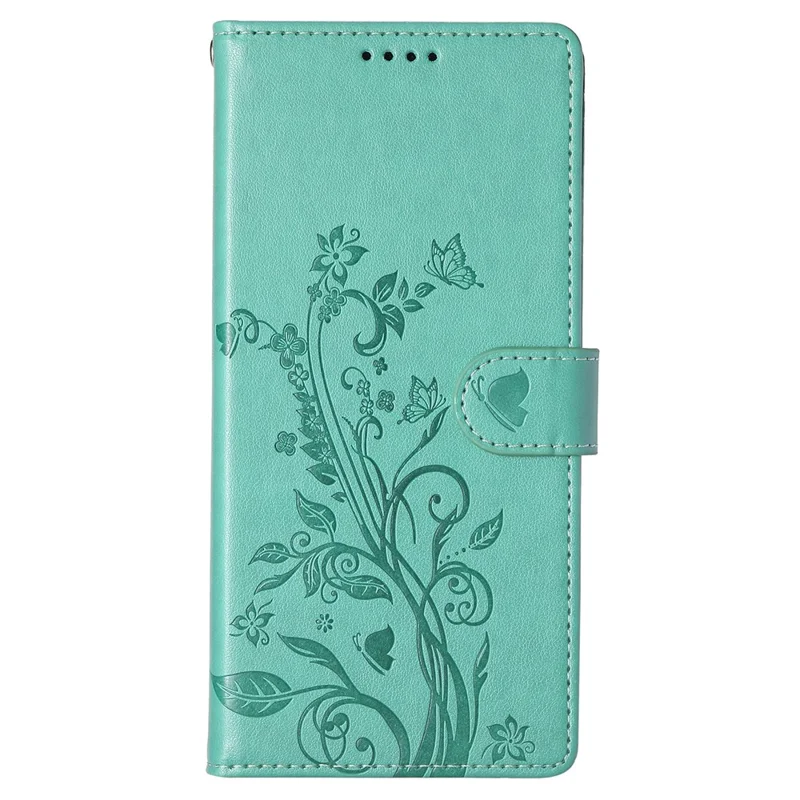 Xiaomi Redmi 15 5G Wallet Hülle Schmetterling Blumenmuster PU Leder Handyhülle mit Handschlaufe - Grün