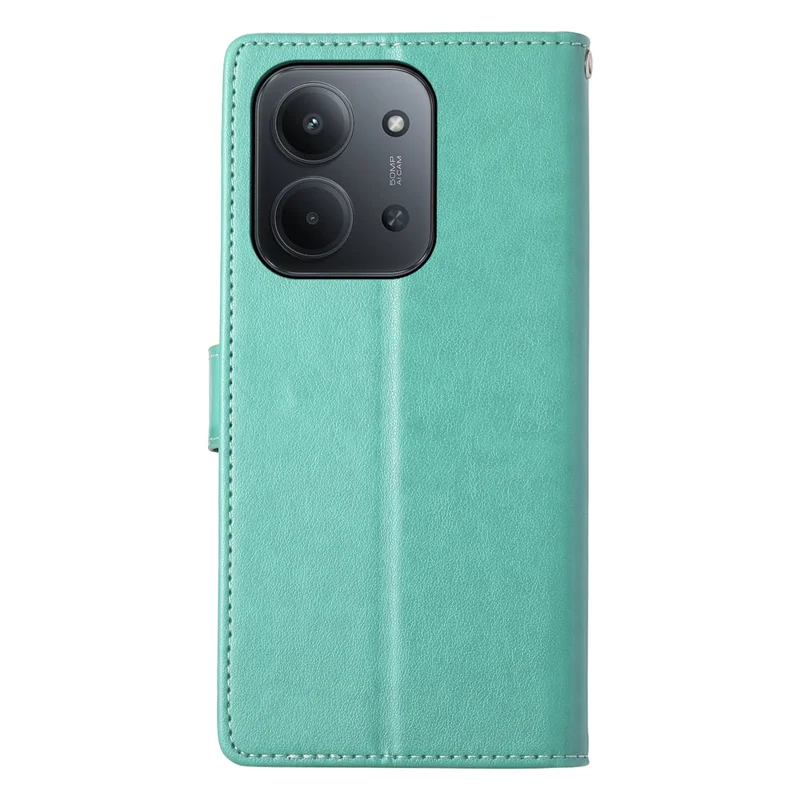 Capa de Telefone de Couro PU com Estampa de Borboleta Floral e Alça de Pulso para Xiaomi Redmi 15C 4G (Global) (171mm) / Poco C85 4G - Verde