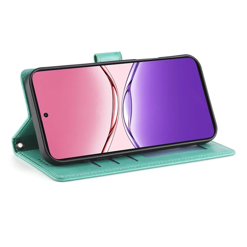 Für Oppo A5 5G / A5i Pro 4G Brieftasche Hülle Schmetterling Blumen Prägung PU Leder Handyhülle mit Handschlaufe - Grün